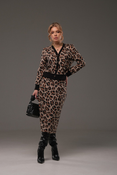 Костюм из трикотажа: джемпер и юбка с довязами Galean Style 903.1 коричневый_леопард - фото 7