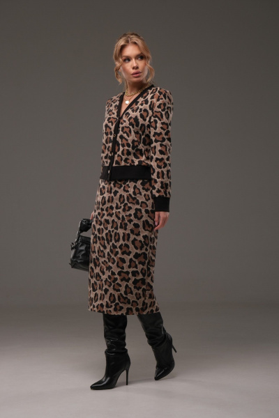 Костюм из трикотажа: джемпер и юбка с довязами Galean Style 903.1 коричневый_леопард - фото 8