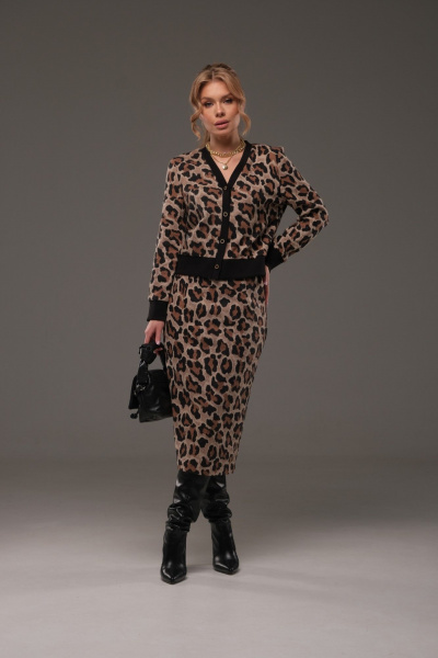 Костюм из трикотажа: джемпер и юбка с довязами Galean Style 903.1 коричневый_леопард - фото 9