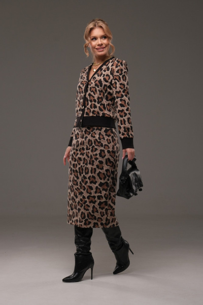 Костюм из трикотажа: джемпер и юбка с довязами Galean Style 903.1 коричневый_леопард - фото 11