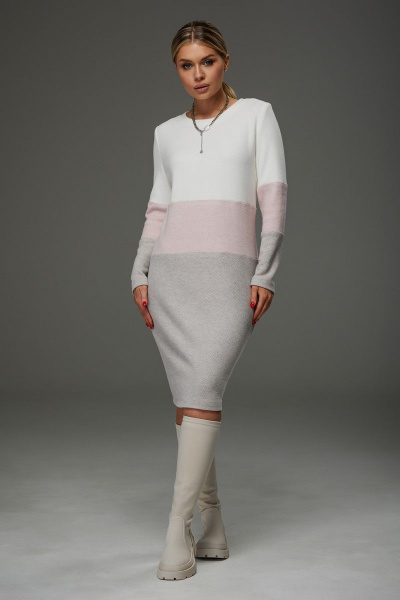 Платье демисезонное прямое из трикотажа с цветовыми вставками Galean Style 915.1 розовый - фото 2