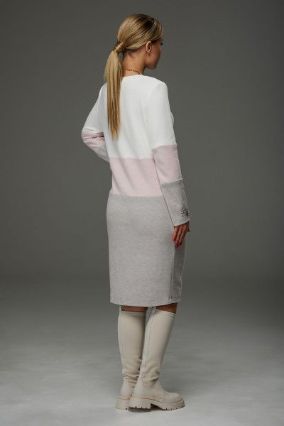 Платье демисезонное прямое из трикотажа с цветовыми вставками Galean Style 915.1 розовый - фото 6