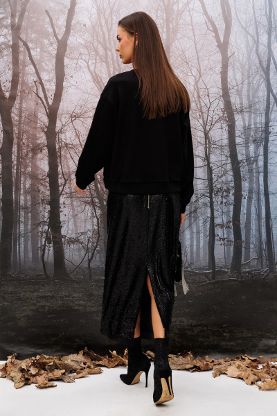 Джемпер укороченный прямого силуэта с печатью и манжетами Butеr 2950 черный-пудра - фото 8