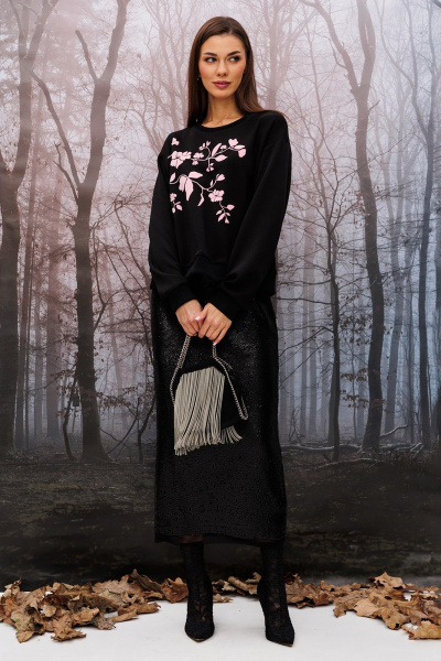 Джемпер укороченный прямого силуэта с печатью и манжетами Butеr 2950 черный-пудра - фото 7