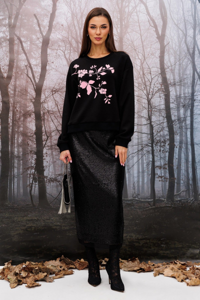 Джемпер укороченный прямого силуэта с печатью и манжетами Butеr 2950 черный-пудра - фото 5