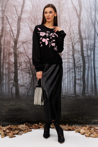 Джемпер укороченный прямого силуэта с печатью и манжетами Butеr 2950 черный-пудра - фото 4