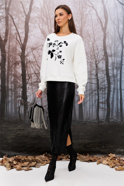 Джемпер короткий прямого силуэта с печатью и планкой Butеr 2950 молочный-черный - фото 6