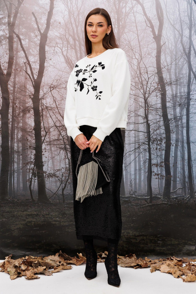 Джемпер короткий прямого силуэта с печатью и планкой Butеr 2950 молочный-черный - фото 5