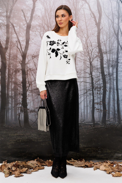 Джемпер короткий прямого силуэта с печатью и планкой Butеr 2950 молочный-черный - фото 3