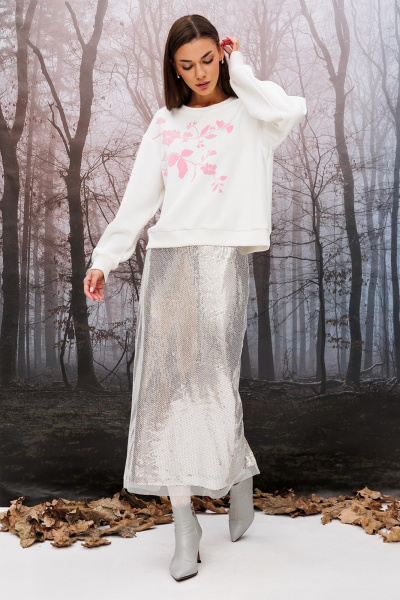 Короткий джемпер с сердцем и боковыми разрезами Butеr 2950 молочный-пудра - фото 6