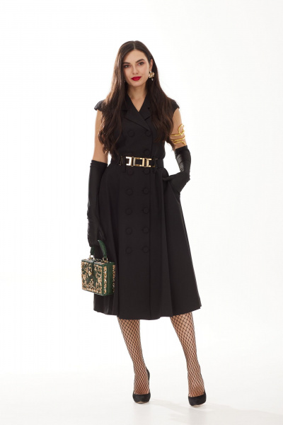 Элегантное платье А-силуэта с карманами и съёмным поясом Твой имидж 1765 черный - фото 6