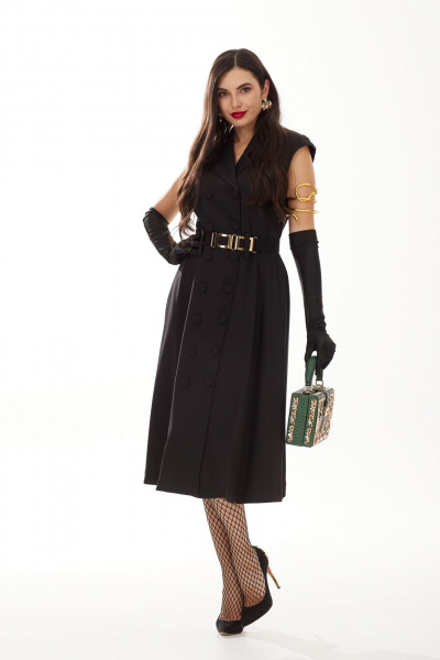 Элегантное платье А-силуэта с карманами и съёмным поясом Твой имидж 1765 черный - фото 4