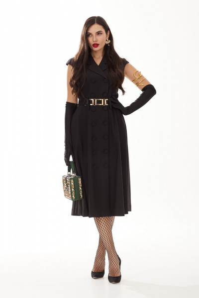 Элегантное платье А-силуэта с карманами и съёмным поясом Твой имидж 1765 черный - фото 3