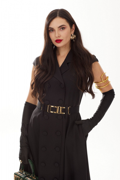 Элегантное платье А-силуэта с карманами и съёмным поясом Твой имидж 1765 черный - фото 2