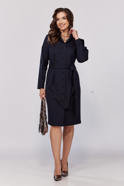 Платье с кокеткой, складками и поясом из основной ткани MALI 424-049 синяя_полоска - фото 6