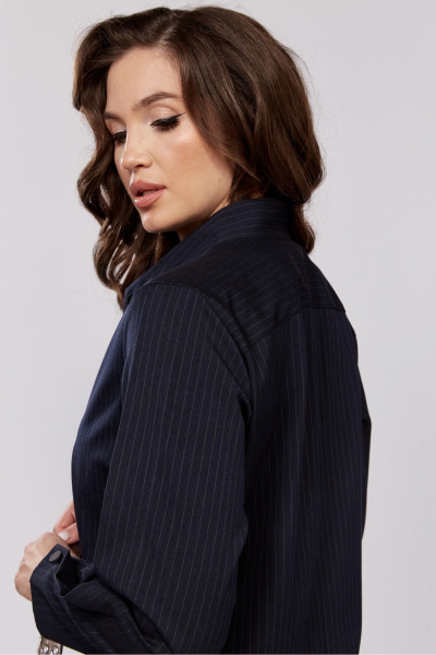 Платье с кокеткой, складками и поясом из основной ткани MALI 424-049 синяя_полоска - фото 5