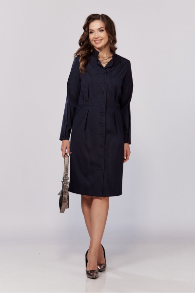 Платье с кокеткой, складками и поясом из основной ткани MALI 424-049 синяя_полоска - фото 1