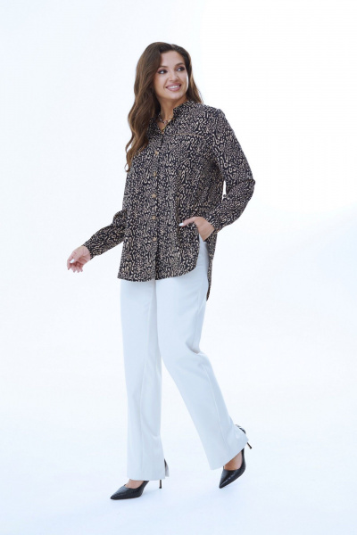 Блуза из легкой ткани с длинным рукавом и закругленным низом MALI 624-042 ирбис - фото 6