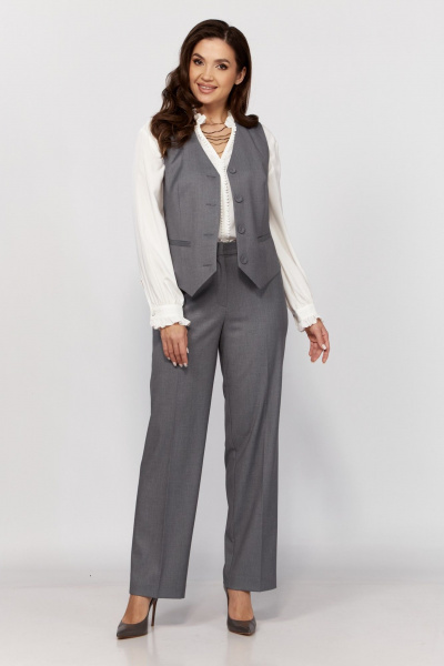 Костюм из жилета и брюк с прорезными карманами и классическим стилем MALI 724-047 серый - фото 3