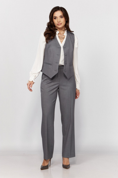 Костюм из жилета и брюк с прорезными карманами и классическим стилем MALI 724-047 серый - фото 1