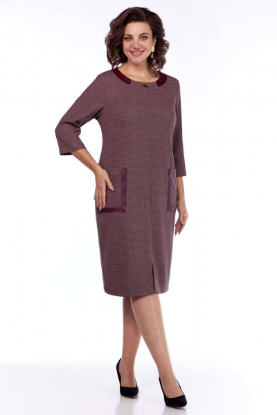 Платье с эко-кожей и накладными карманами Matini 3.1649 бордо - фото 3