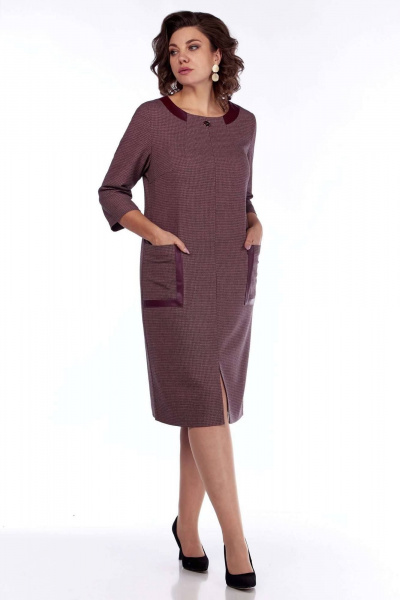 Платье с эко-кожей и накладными карманами Matini 3.1649 бордо - фото 2