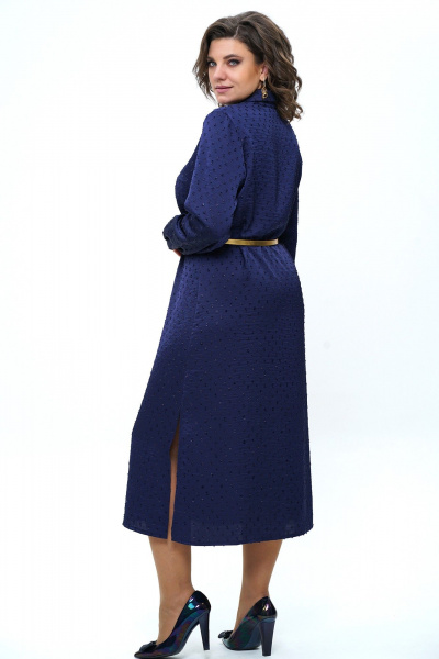 Платье с расширением к низу и поясом из текстиля Alani Collection 2236 синий - фото 7