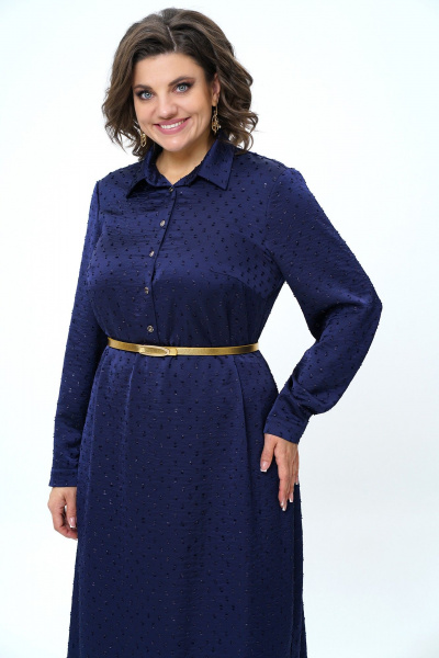 Платье с расширением к низу и поясом из текстиля Alani Collection 2236 синий - фото 6