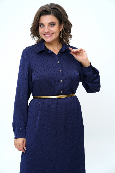 Платье с расширением к низу и поясом из текстиля Alani Collection 2236 синий - фото 5