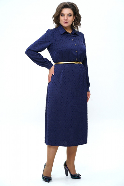 Платье с расширением к низу и поясом из текстиля Alani Collection 2236 синий - фото 2