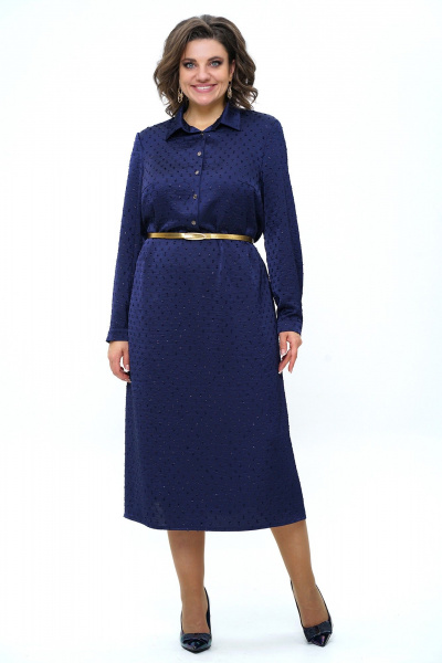 Платье с расширением к низу и поясом из текстиля Alani Collection 2236 синий - фото 1