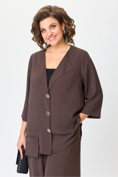 Комплект костюм из блузки и широких брюк с резинкой Michel chic 1386/1 коричневый,полоска - фото 9