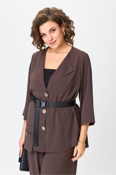 Комплект костюм из блузки и широких брюк с резинкой Michel chic 1386/1 коричневый,полоска - фото 8