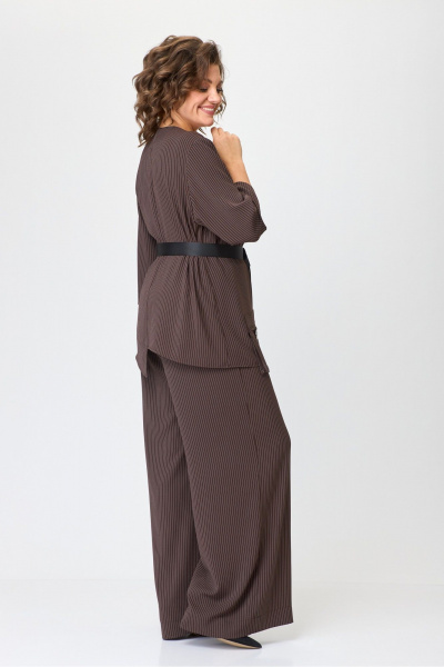 Комплект костюм из блузки и широких брюк с резинкой Michel chic 1386/1 коричневый,полоска - фото 5