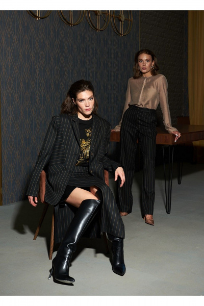 Жакет классический в стиле Old Money из полосатой ткани DEVITA 4018 черный - фото 17