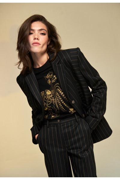 Жакет классический в стиле Old Money из полосатой ткани DEVITA 4018 черный - фото 10