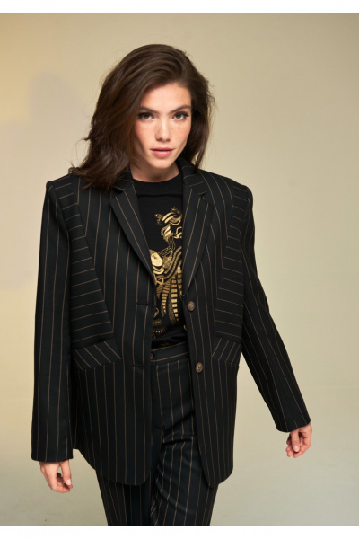 Жакет классический в стиле Old Money из полосатой ткани DEVITA 4018 черный - фото 9