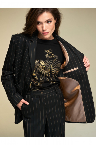 Жакет классический в стиле Old Money из полосатой ткани DEVITA 4018 черный - фото 8