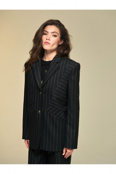 Жакет классический в стиле Old Money из полосатой ткани DEVITA 4018 черный - фото 1