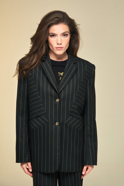 Жакет классический в стиле Old Money из полосатой ткани DEVITA 4018 черный - фото 3