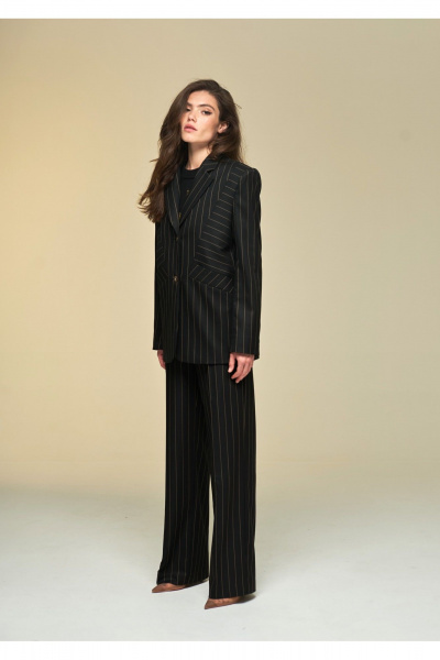 Жакет классический в стиле Old Money из полосатой ткани DEVITA 4018 черный - фото 6