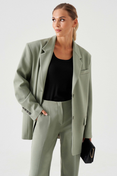 Жакет приталенный деловой из текстиля до середины бедра Панда 194330w оливковый - фото 3