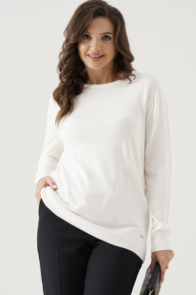 Джемпер однотонный из вискозной пряжи с резинками Панда 206240w молочный - фото 2