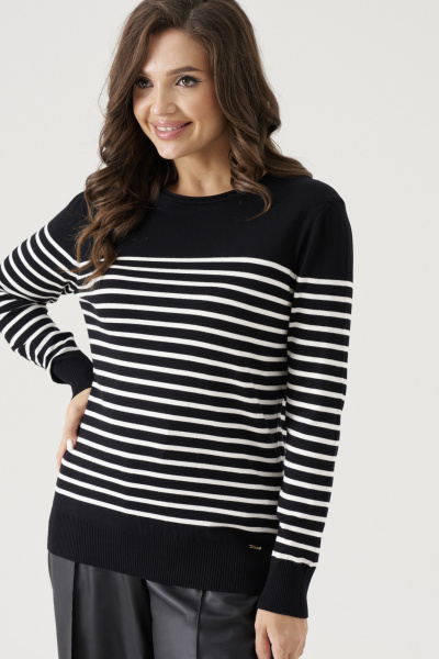 Джемпер с полосками из вискозы с резинками и круглым воротом Панда 206340w черно-белый - фото 2