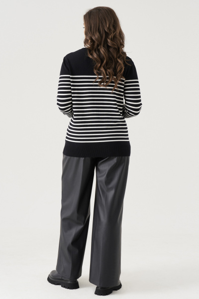 Джемпер с полосками из вискозы с резинками и круглым воротом Панда 206340w черно-белый - фото 4