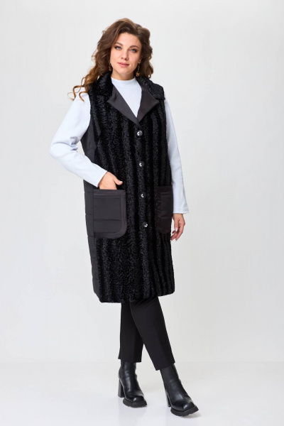 Стильный комплект из мехового жилета и трикотажного гольфа Solomeya Lux 972А - фото 5