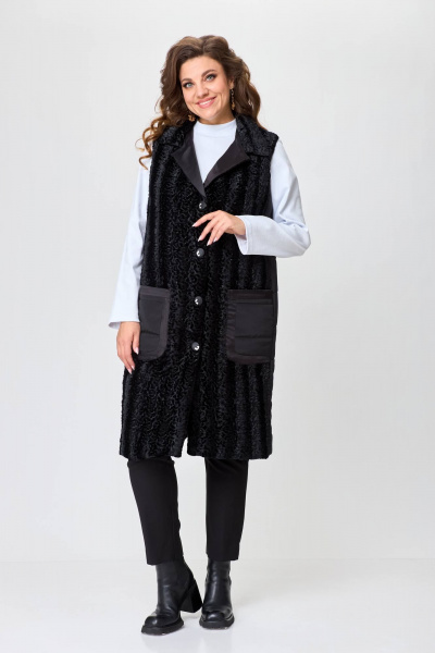 Стильный комплект из мехового жилета и трикотажного гольфа Solomeya Lux 972А - фото 4