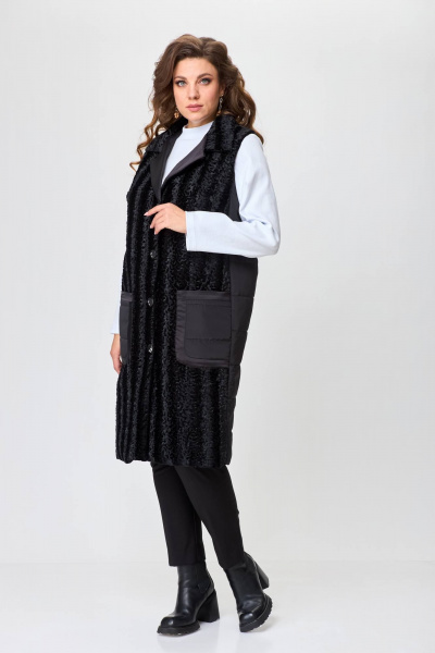 Стильный комплект из мехового жилета и трикотажного гольфа Solomeya Lux 972А - фото 3