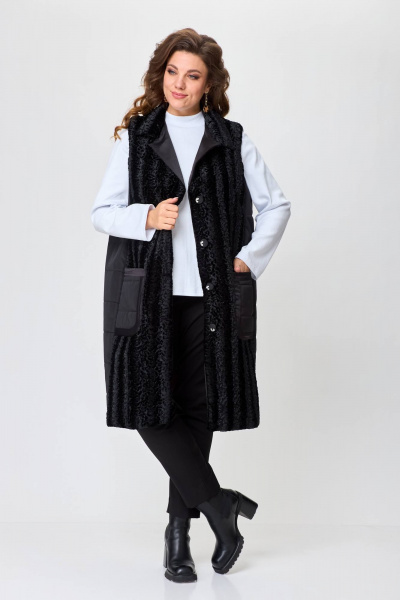 Стильный комплект из мехового жилета и трикотажного гольфа Solomeya Lux 972А - фото 2