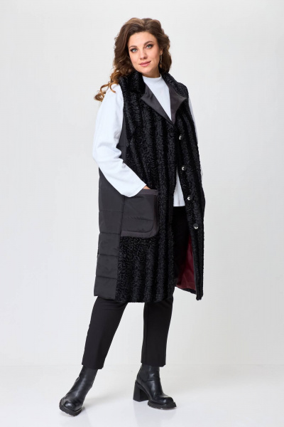 Стильный комплект из мехового жилета и трикотажного гольфа Solomeya Lux 972А - фото 1